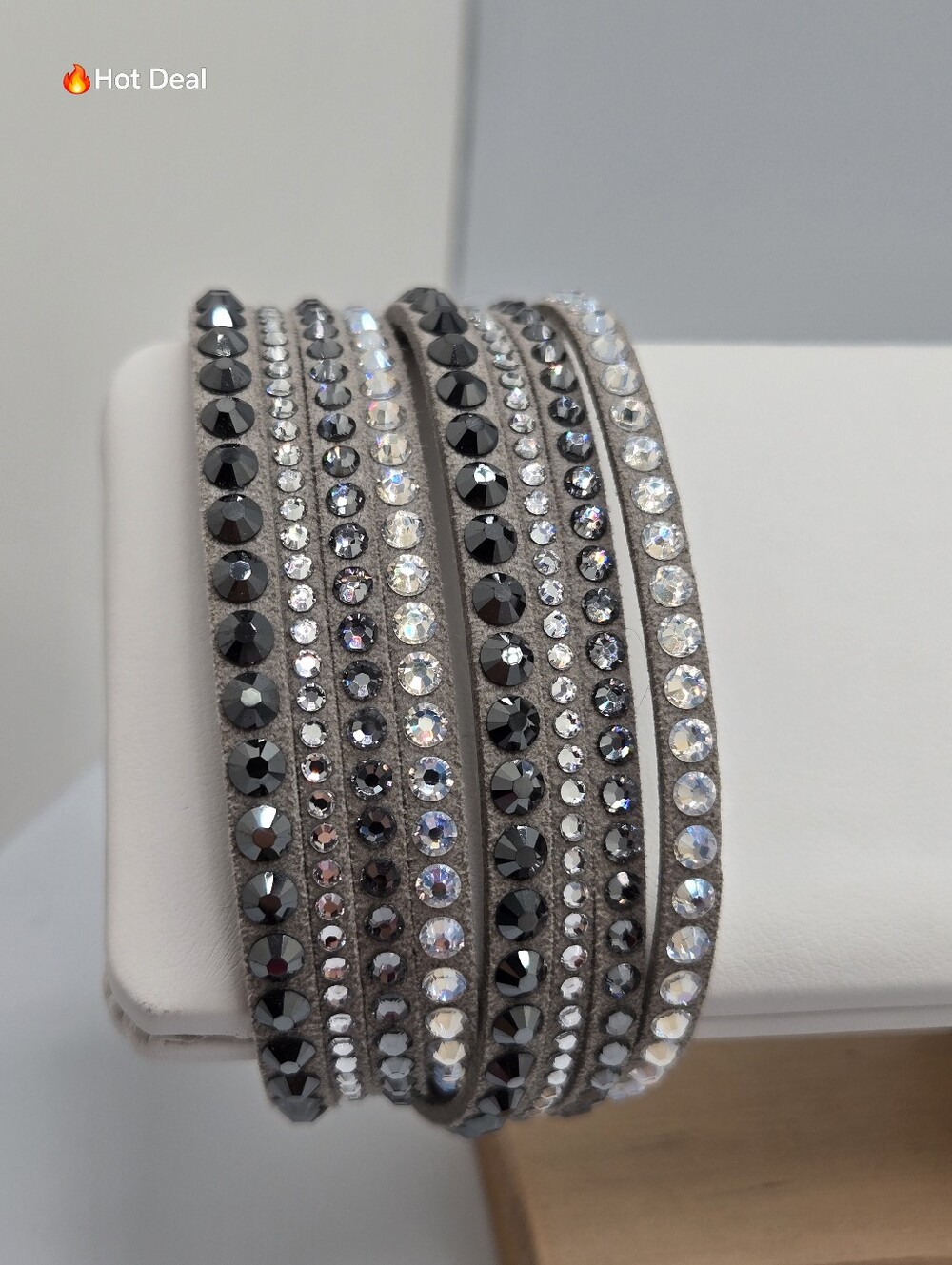 Swarovski Slake Deluxe Wrap Bracelet Gray Black Clear Crystal Retired
